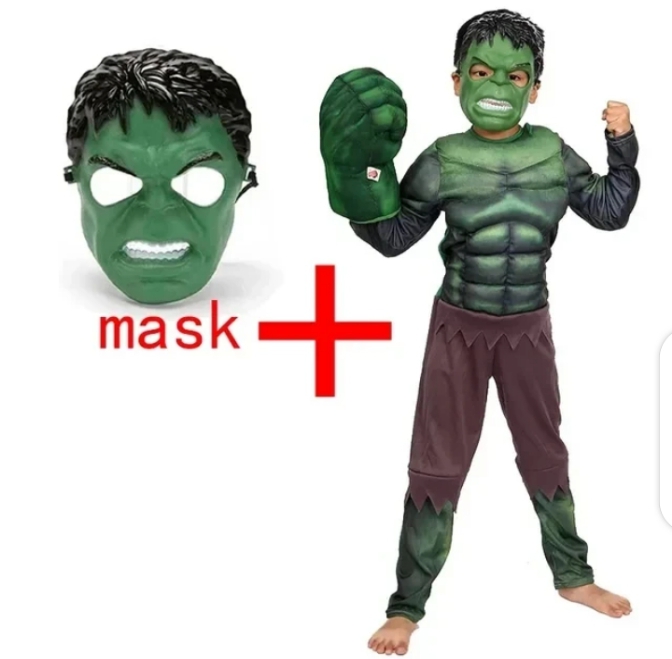 Hulk Muscle Costume For Kids Of Age 3 To 12 Years Old / Padded Imported Dress With Mask.
