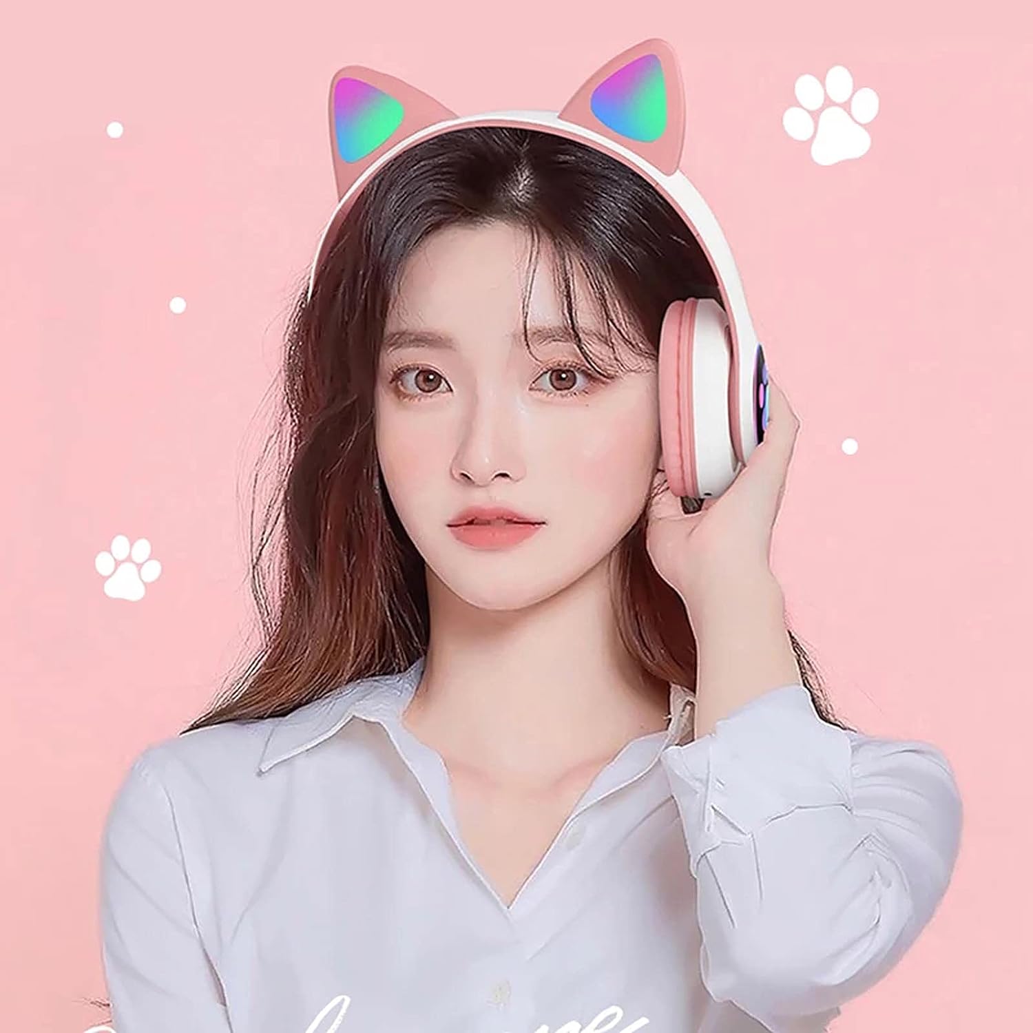 New STN 28 Cat Ear Bluetooth 5.0 Stereo Headset with RGB Lighting, Microphone, TF Card Support, and Universal Compatibility