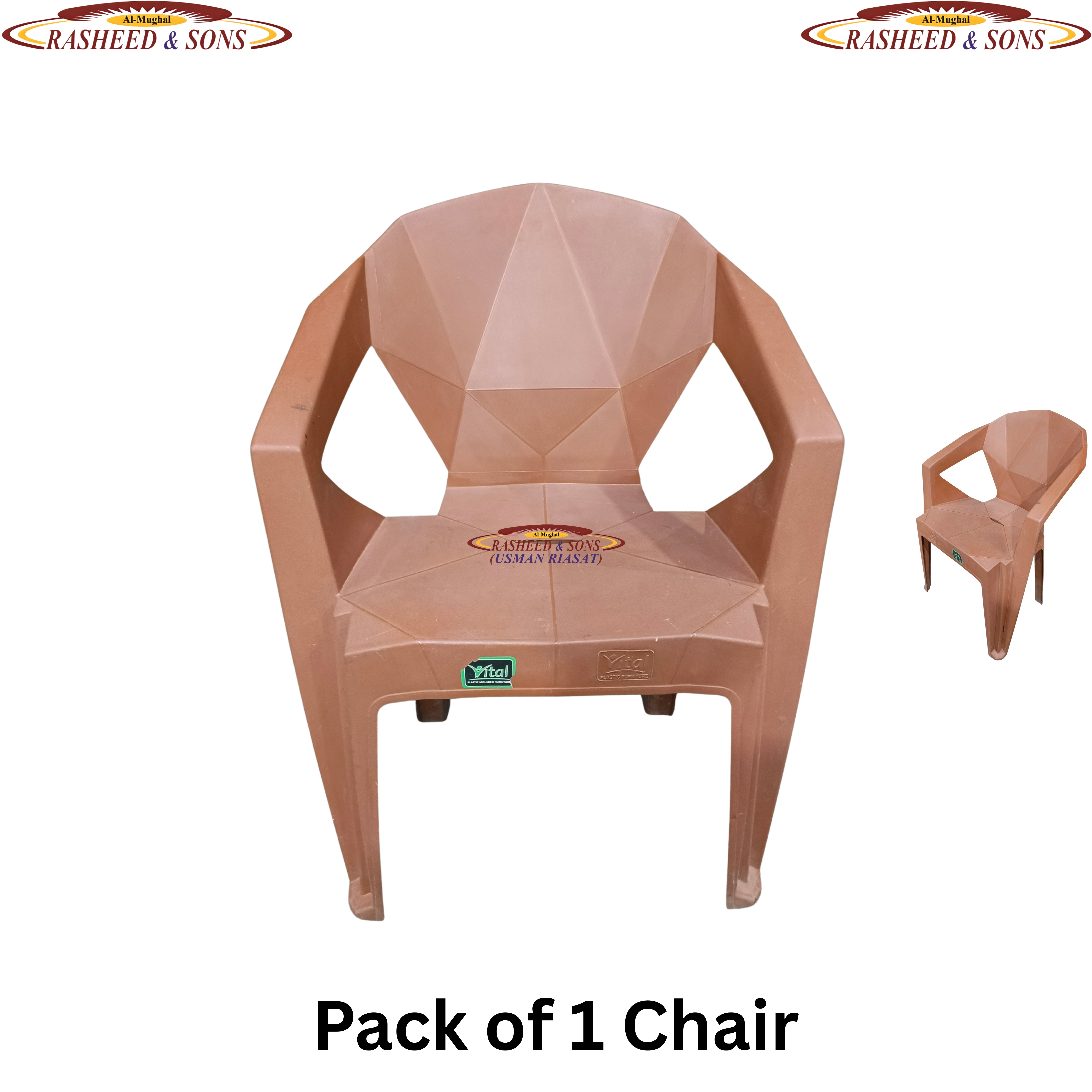 100% Pure Plastic Diamond Chair Set – Garden Patio Balcony Arm Chair – Rasheed & Sons Modern Plastic Chairs – Pack of 1, 2, 4, 6 with Fixed Table or Folding Tabl