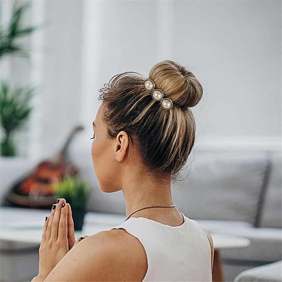 1 pcs Pearl Hair Bun Maker Elegant Decorative Flexible Retro Fashion Bun Shaper Hair Ponytail Holder Braid Makers for French Twist, Deft Bun and Lazy Curls Pearl Hairpin DIY Hair Braiding Lazy Braider Tool Clips Braider Twist Headwear