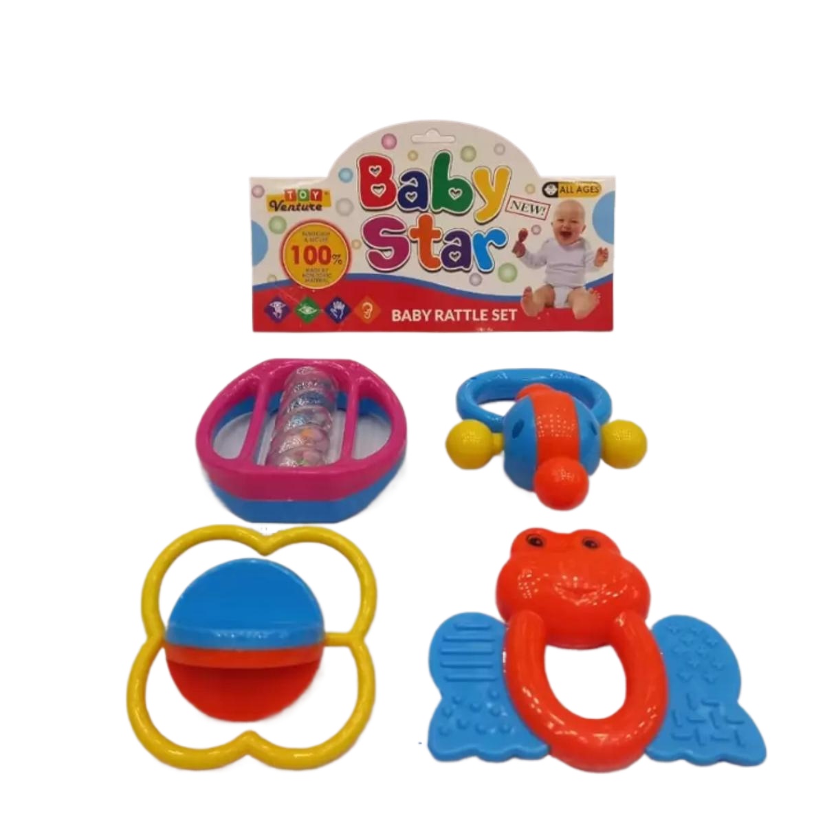 Baby Star 4 PC Rattle Set For New Born Babies