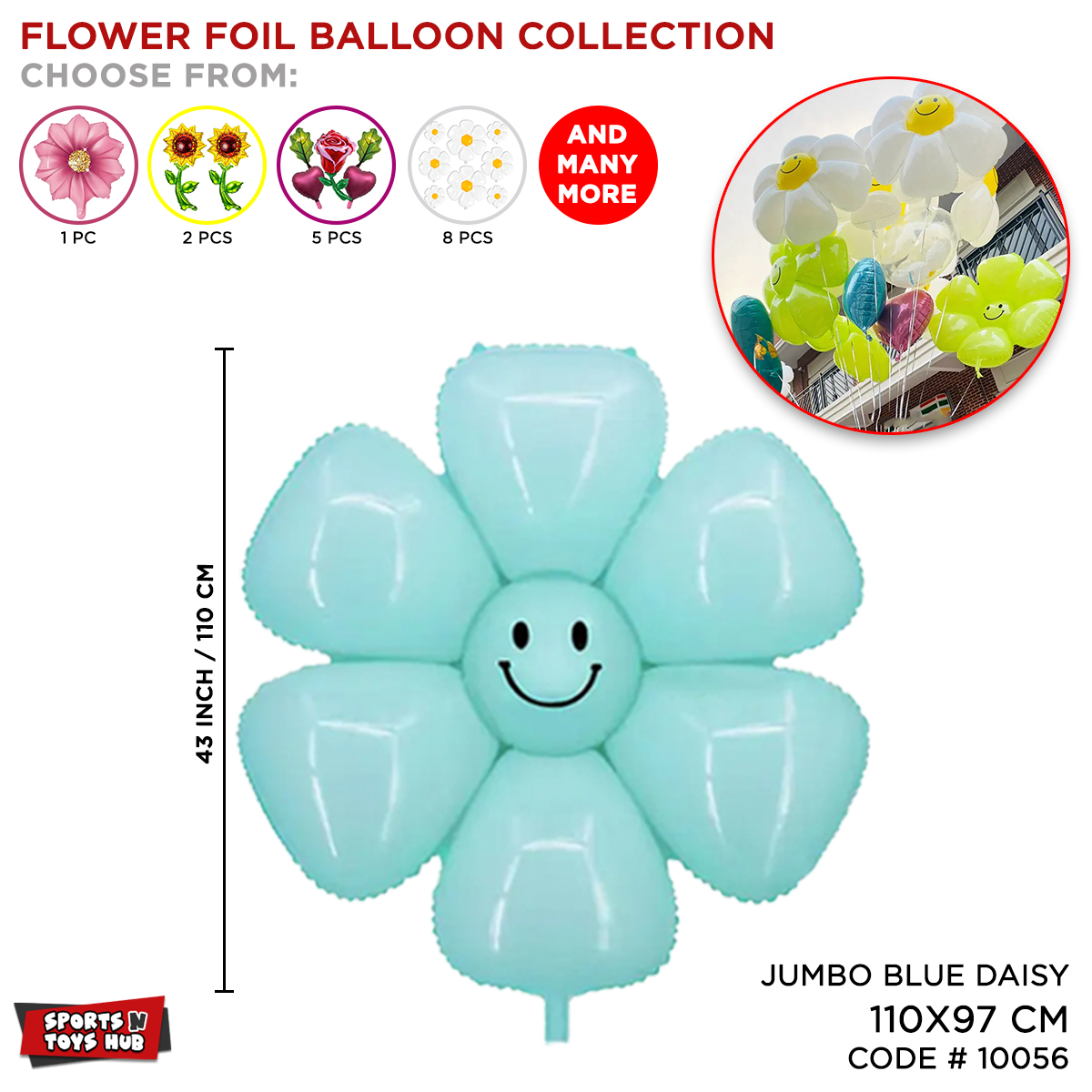 Flower Foils Balloons Collection, White Daisy, Rose, Tulip, SunFlower ...