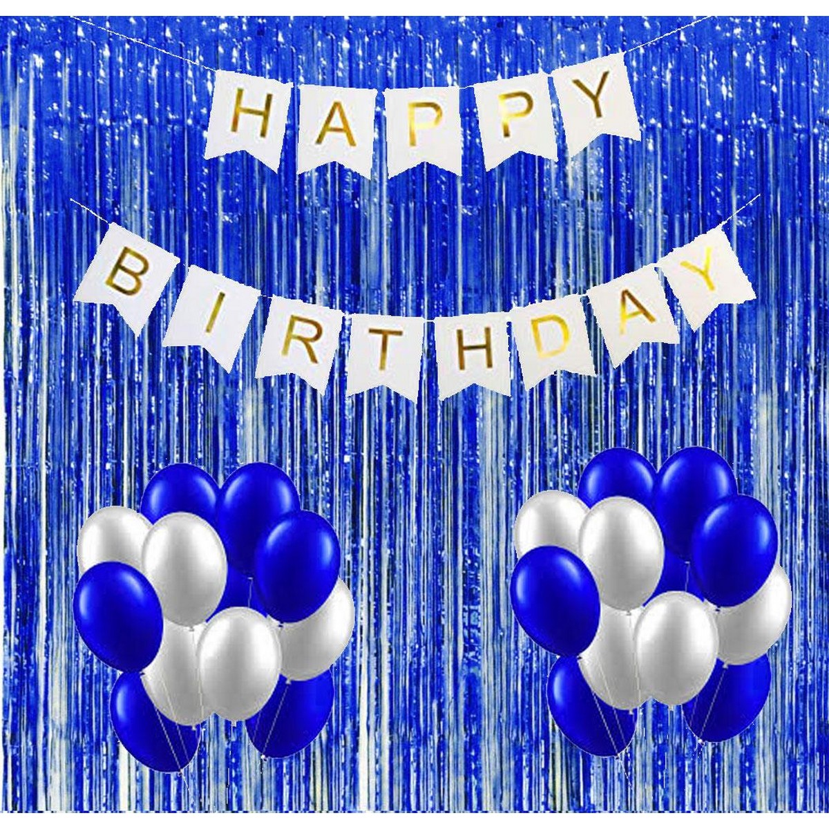 Blue White Birthday Decoration Theme Including White Happy Birthday Banner  , Blue Background Curtains & Blue White Latex Balloons: Buy Online at Best  Prices in Pakistan 