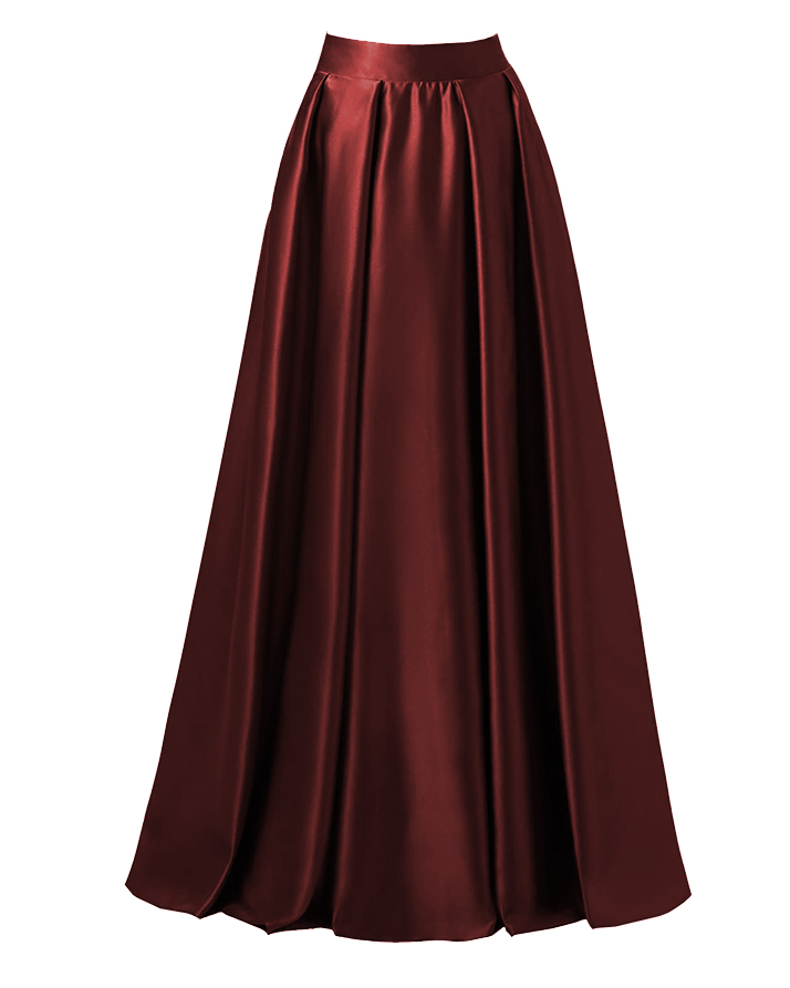 Back Elasticated Solid Silk Flared Swing Maxi Skirt For Women. AE-6707