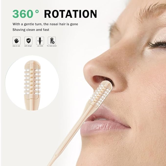 2 Pcs Manual Nose Hair Trimmer Set – 360° Rotating Safe & Painless Nasal Hair Remover for Men & Women | Rust-Resistant Stainless Steel Clippers for Gentle Grooming