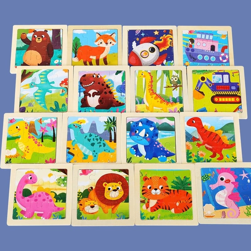 Montessori Wooden Picture Puzzles for Kids — 12 Colourful Animal Boards, 9-Piece Each for Hand-Eye & Problem Solving