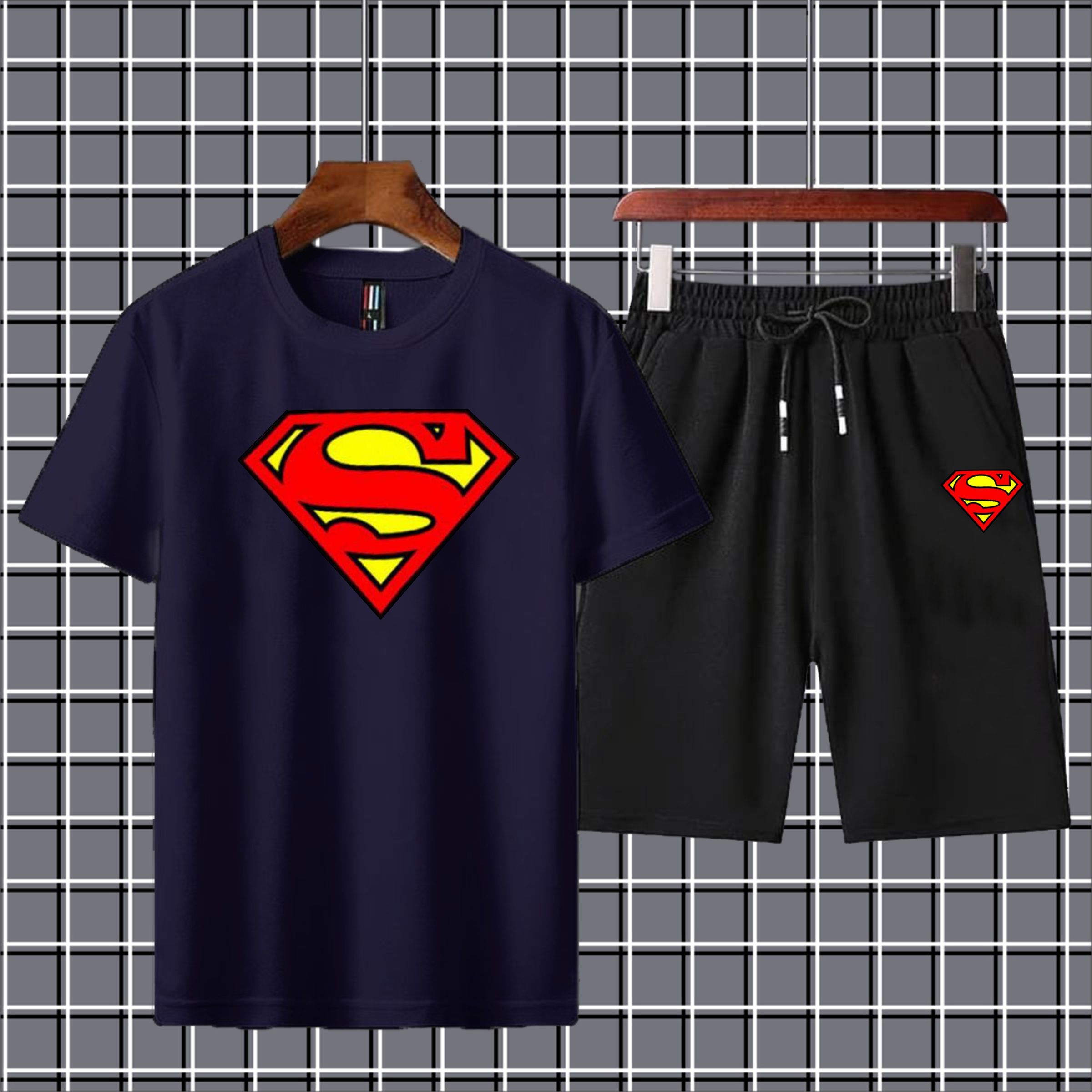 Superman printed summer tracksuit tshirt+short gym wear fabric soft & comfortable