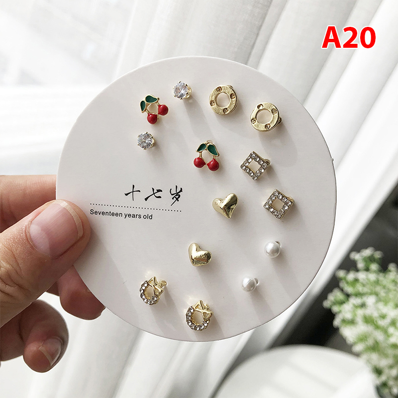 7 Pair Korean Fashion Small Geometric Female Earrings Set Multiple Pairs of Butterfly Cute Stud