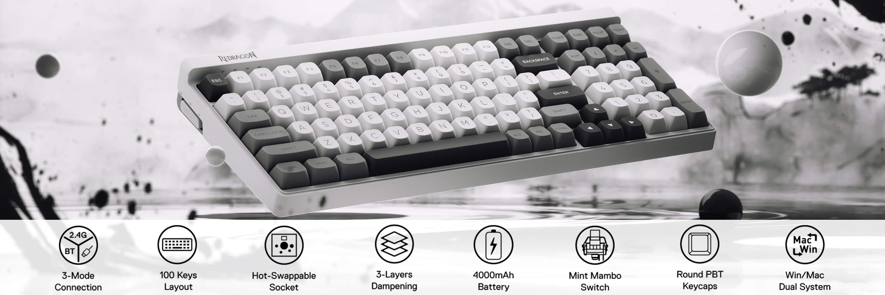 Redragon K656 PRO GAREN PRO 3-Mode Wireless RGB Gaming Keyboard with 100 Keys Mechanical Keyboard Hot-Swappable PBT Round Keycaps & Custom Linear Switch, MoonDust Gray 14 05f506c3515569b5fd1f9ae9eb0485e2