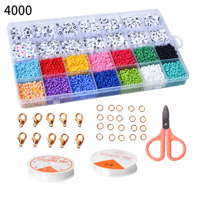 28 Cells 3mm Glass Rice DIY Beads Set Bracelet Making Kit For Kid