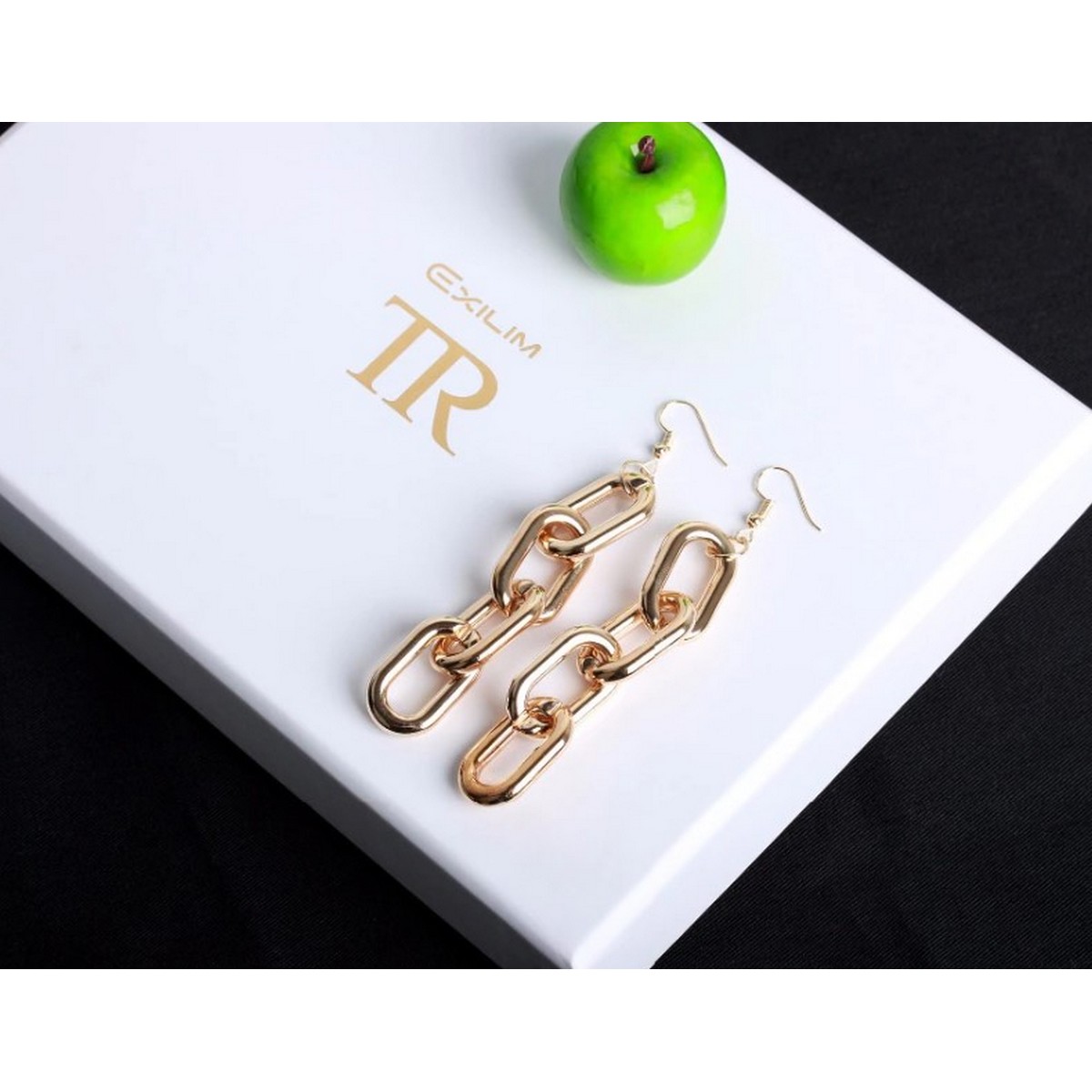 4 Loops Thick Chain Metallic Pendant Punk Golden Silver Plated Dangle Earrings Drop Earrings