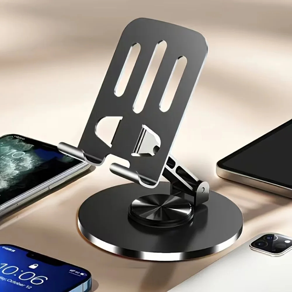 Metal Mobile Holder Stand – 360° Rotating Adjustable Mobile & Tablet Holder, Foldable Desktop Phone Stand, Universal Table Mobile Holder for Video Calls, Office, Study & Home