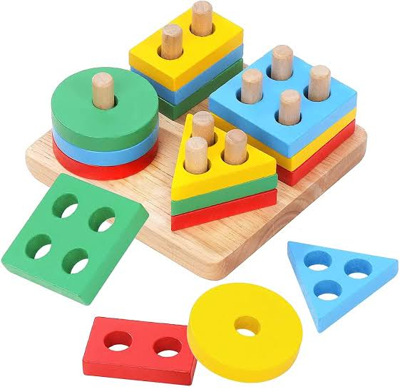 Lewo Wooden Puzzle Toddler Toys Shapes Sorter Preschool Geometric Blocks Stacking Games for Kids Geometric Shape Sorter