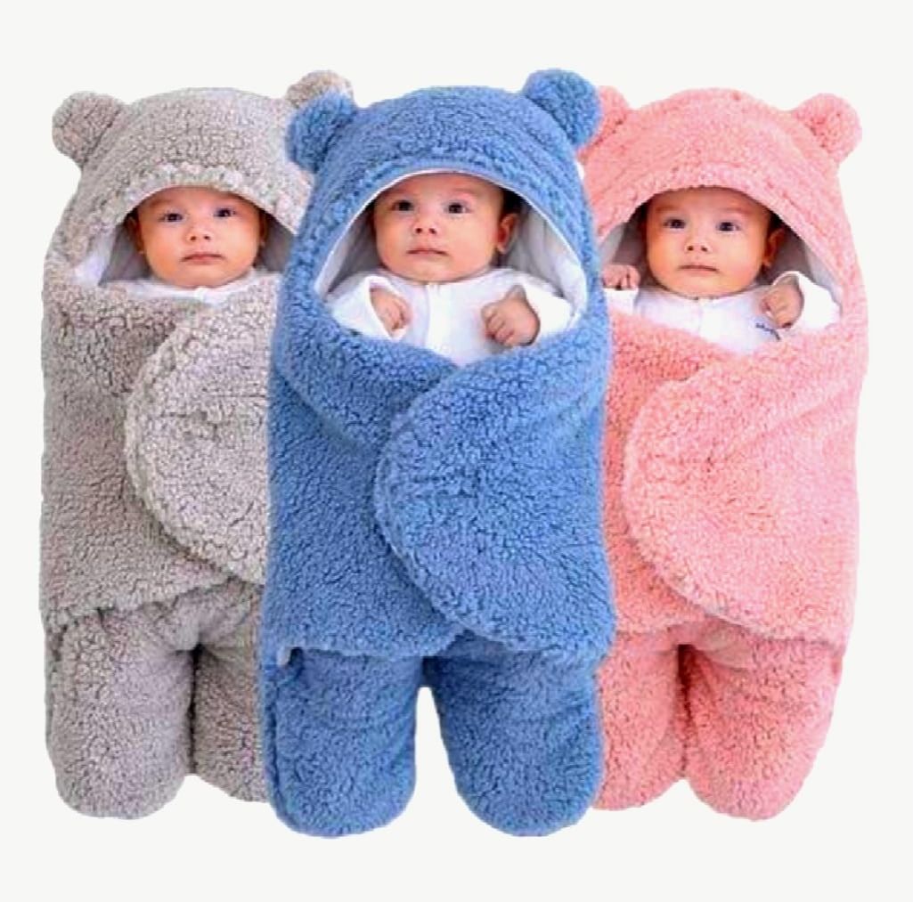 Premium Quality Soft Wool-Blend Swaddle Blanket with Bear Ears for Newborns 0-6 Months - Fluffy Comfort Wraps