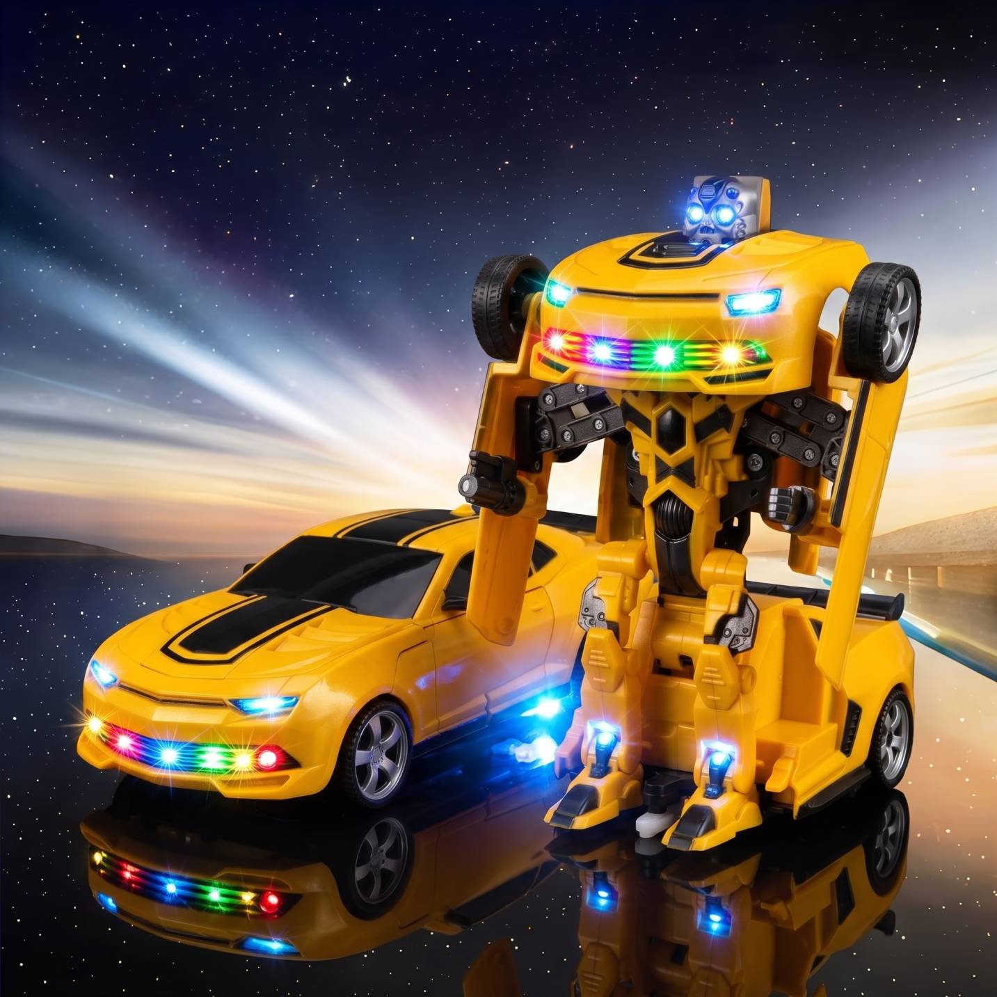 Premium Transforming Self Drive Robot Car Toy – Automatic Sports Car to Robot with Lights, Music & Realistic Action