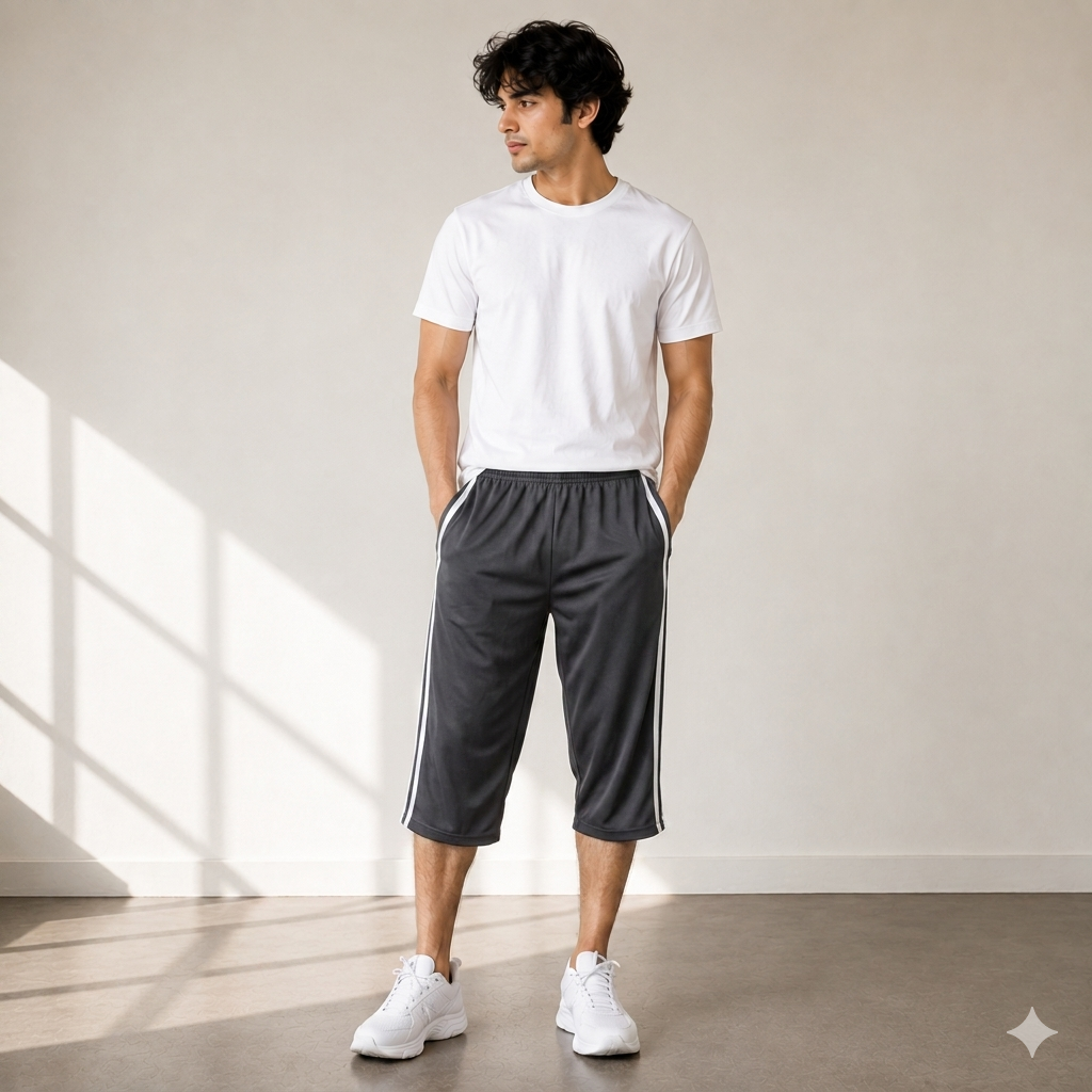 1 Pcs Men’s Jersey 3 Quarter Shorts – Soft Comfortable Casual & Gym Wear