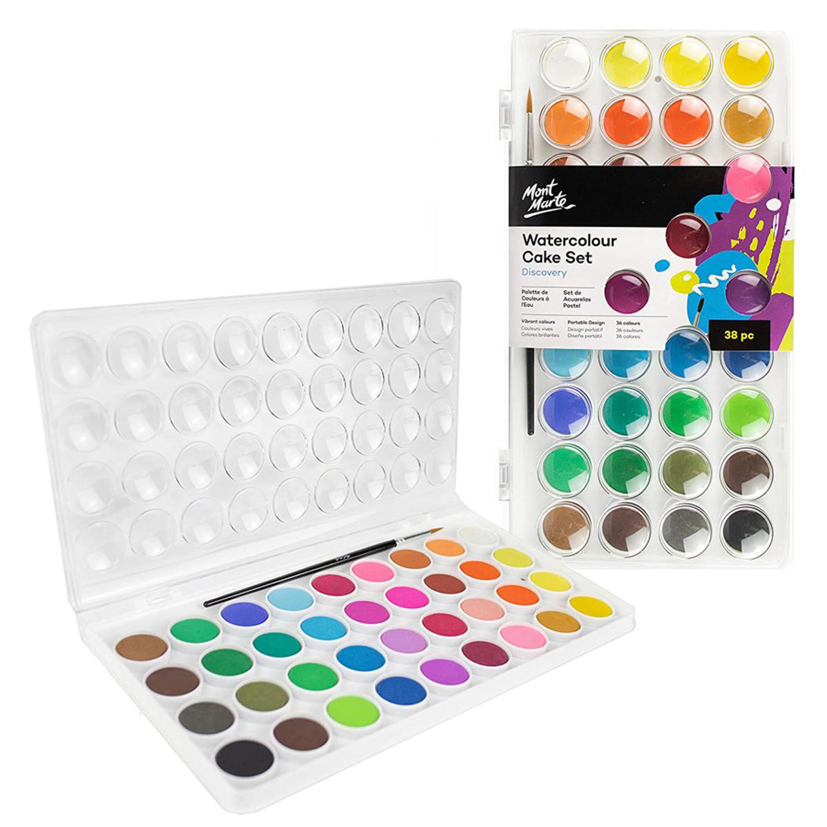 U.S. Art Supply 36 Color Watercolor Artist Paint Set with Plastic Palette  Lid Case and Paintbrush - Watersoluable Cakes - Walmart.com