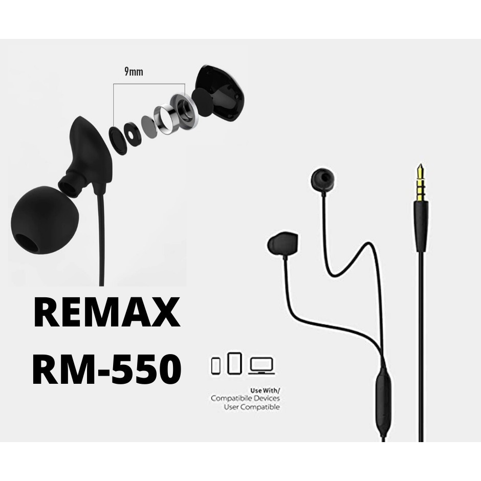 Remax RM-550 in-ear wired earphones with mic, stereo headphones