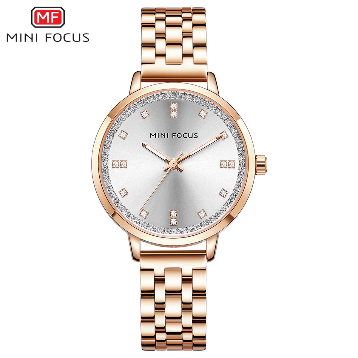 Mini Focus Silver Dial Rose Gold Stainless Steel Watch For Women