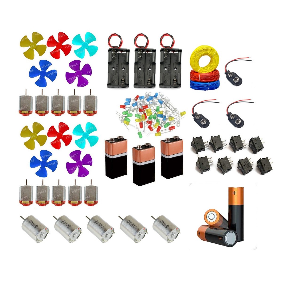 Electronic Science Project Kit for Kids DC motor fan, LEDs ,Batteries