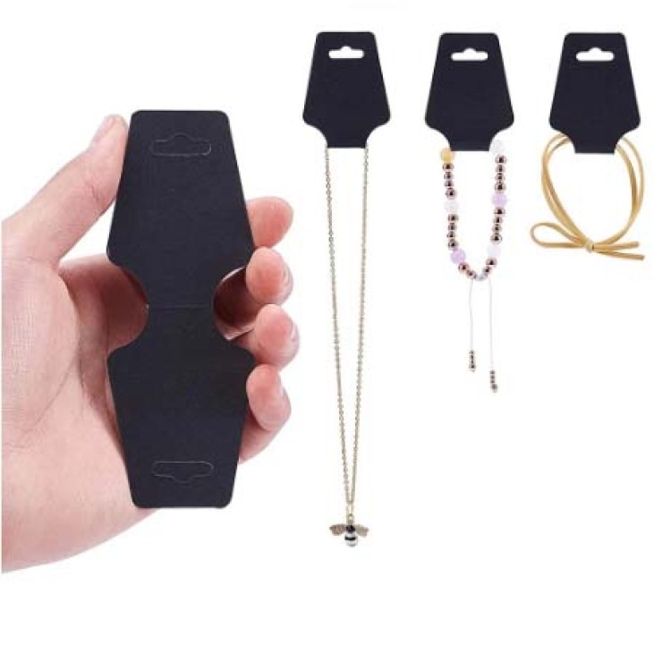 50pcs Foldable Necklace Bracelet Display Cards Pre-Punched Hanging Jewelry Price Tag Cards Holder Blank Kraft Paper Package Card