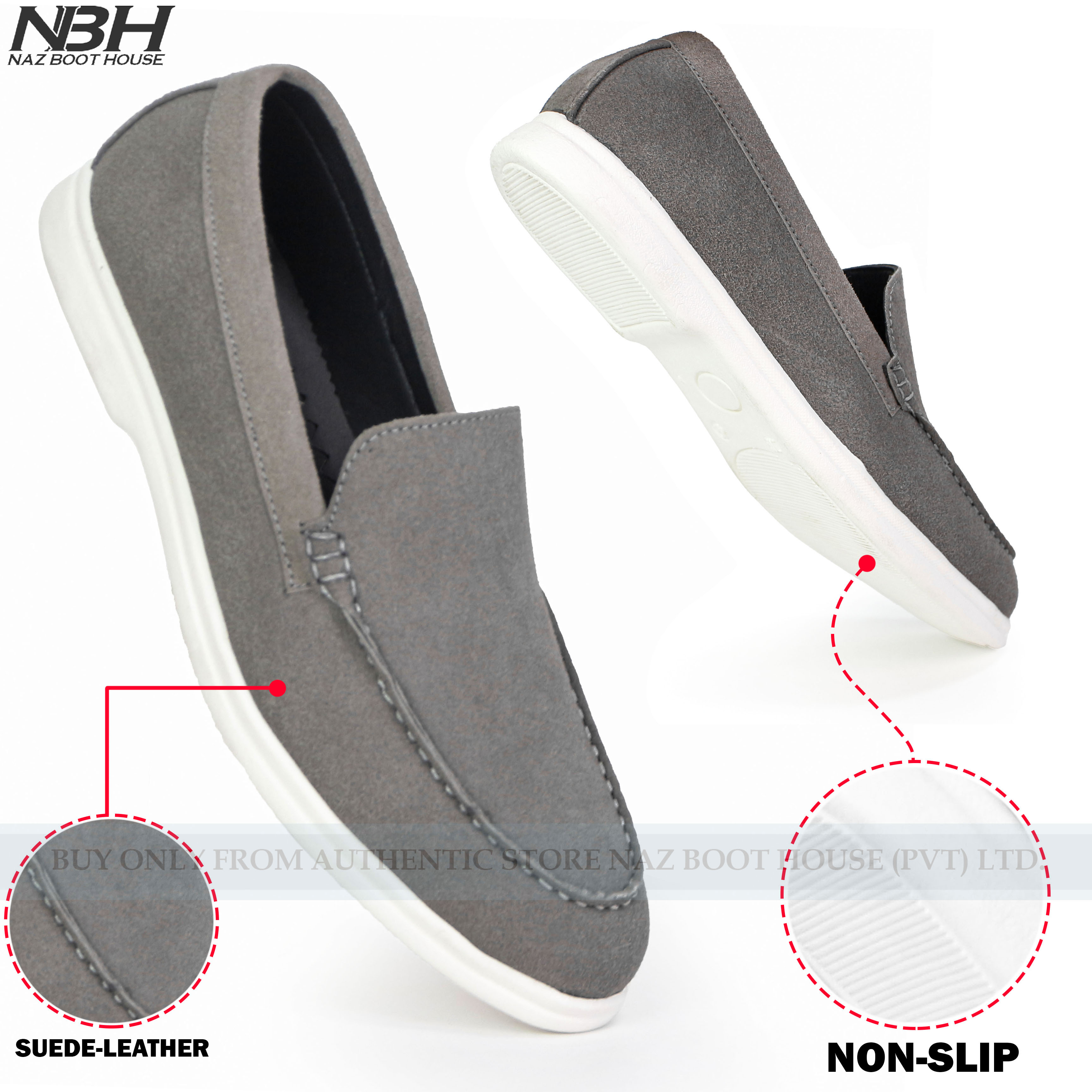 NBH Loro Piana Loafer Shoes For Men - Non Slip Rubber-Sole Moccasins For Men - Office Shoes For Boys - Shoes In Suede Leather For Kamez Shalwar