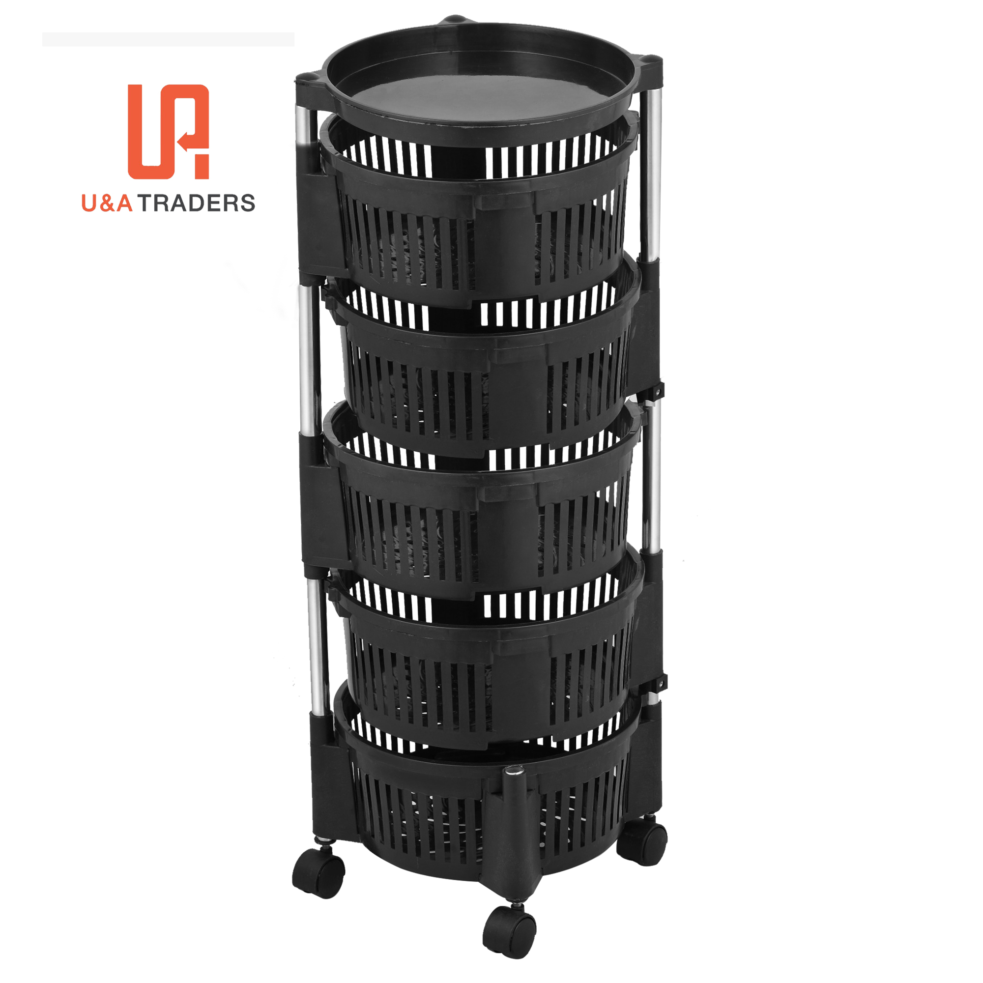 Circular Basket Rack 360-Degree 5tier Rotating Moveable Multi-Tier Round plastic Baskets and ...