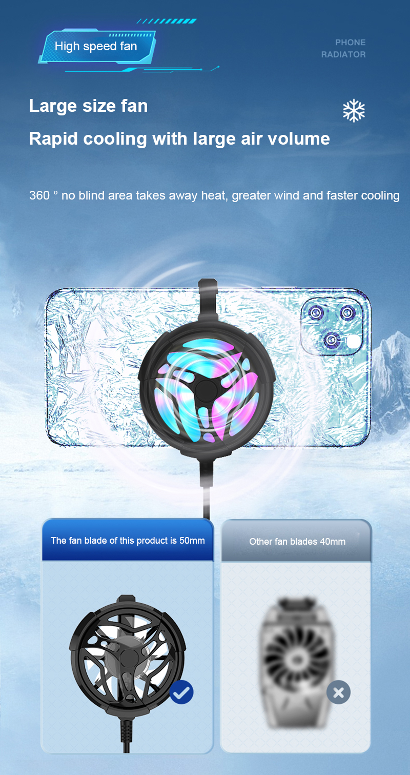AL01 RGB Phone Cooler Universal Mini Mobile Cooling Fan For Mobile - Portable Adjustable Gamepad Holder Heat Sink Radiator Gaming Fan | Mobile Cooling Phone Radiator Game Cooler System Cooling Fan For PUBG FREEFIRE