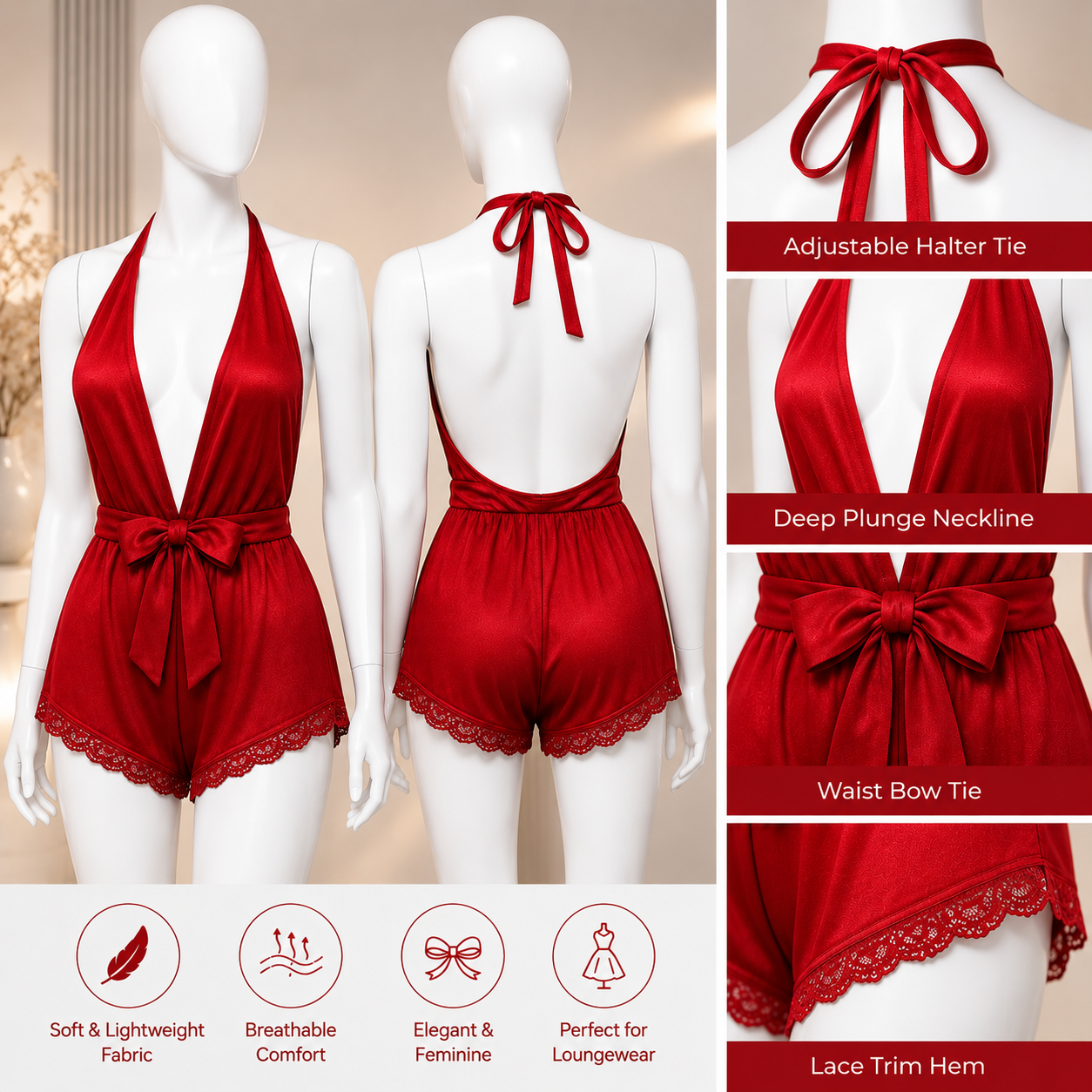 Western Style Nighty for Girls, Bridal Nighty, Sleepwear, Night Sleepwear, Night gown, Honeymoon nighty, nighty for girls, night suit for girls, honeymoon Nightwear best Item - Red