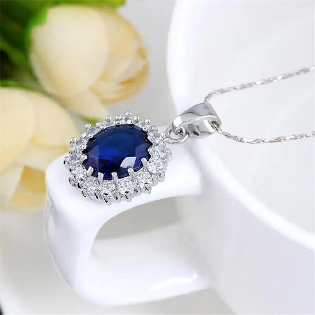 Royal Blue Crystal Stone Jewelry Set For Women Wedding Brides Necklace Set African style Oval Flower Design Shiny Cubic Zircon Plated