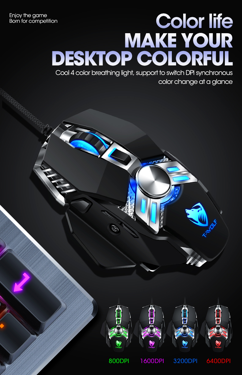 T wolf 7 COLOURS GAMING MOUSE 6 BUTTONS ((SAME AS SHOWN)) SALE PRICE