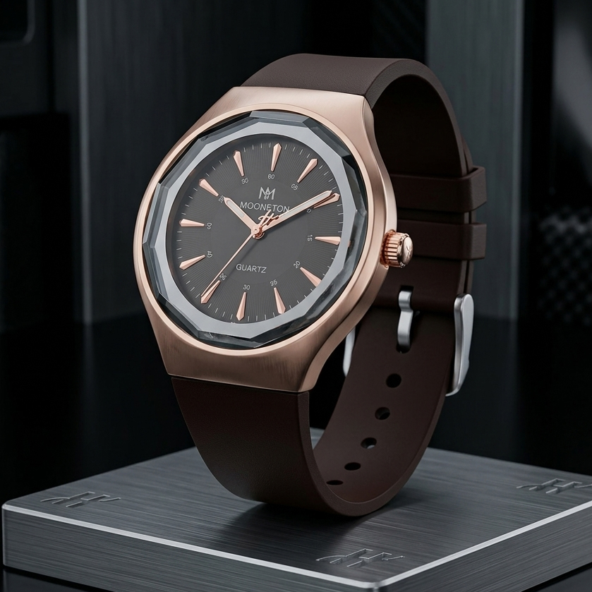 Military Inspired Brown Strap Watch for Boys Men Fashion / Faux-Leather Band / White and Black Dial