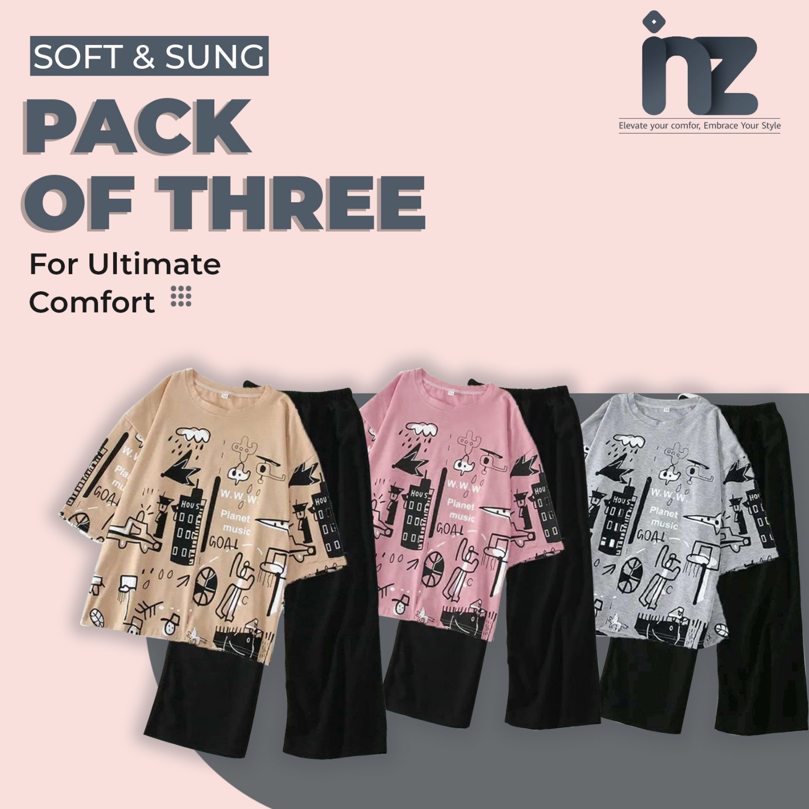 Women's Oversized Printed T-Shirt & Trouser Set | Relaxed Fit Loungewear for Girls