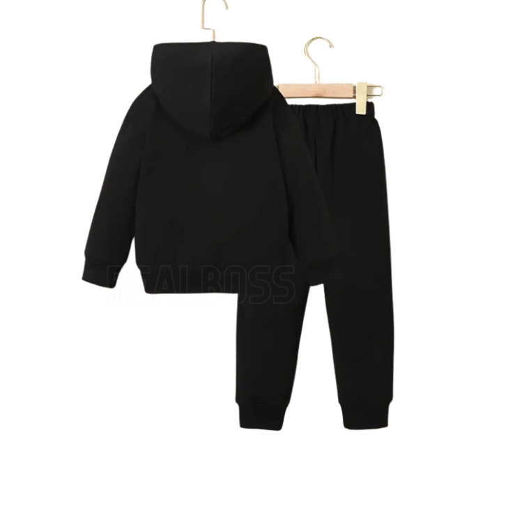 Boys Warm Thickened Fleece Comfy Tops & Pants,King Pattern Print Long Sleeve Hoodie Pullover Sweatshirts & Pants, 2pieces Sports Suit Outfits, Kids Trendy Clothes Set