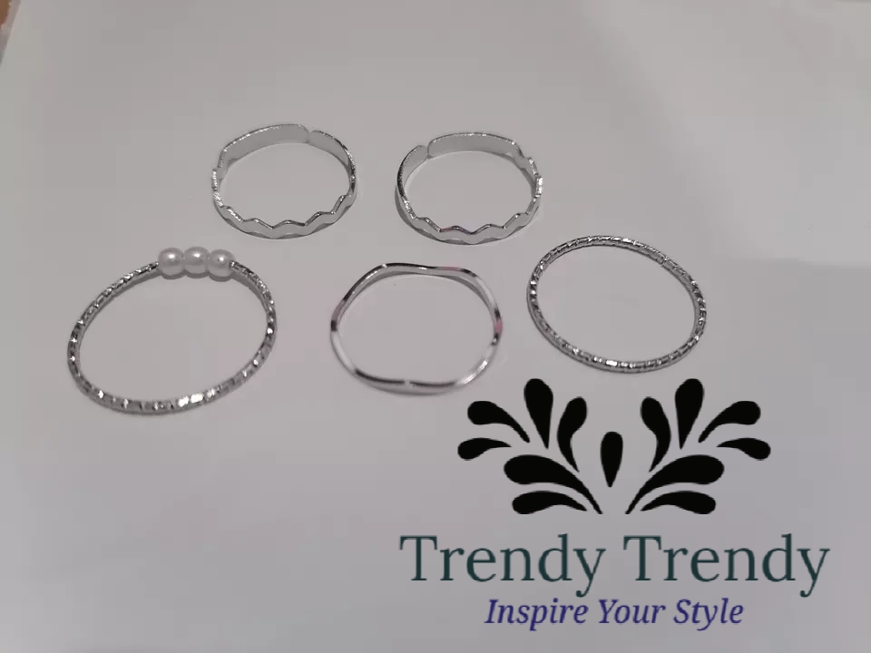 Trendy Trendy Korean Pack of 5 Rings For Girls Set Korean Design Rings Set For Girls Valentines Day Gift For Lovers Girl
