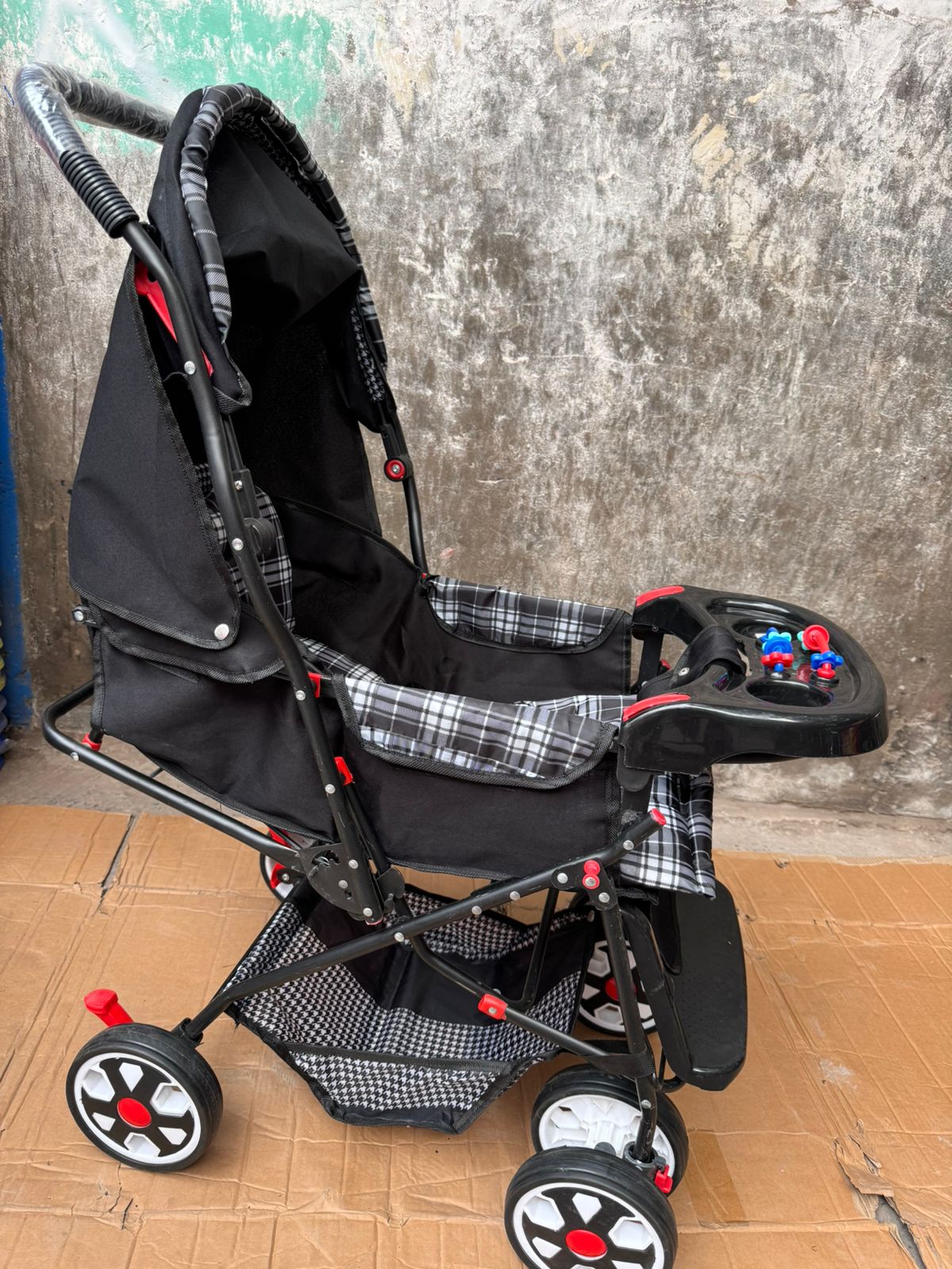 Food Tray Foldable Baby Stroller Pram For Newborn  Blue color with  6 Big Tyres