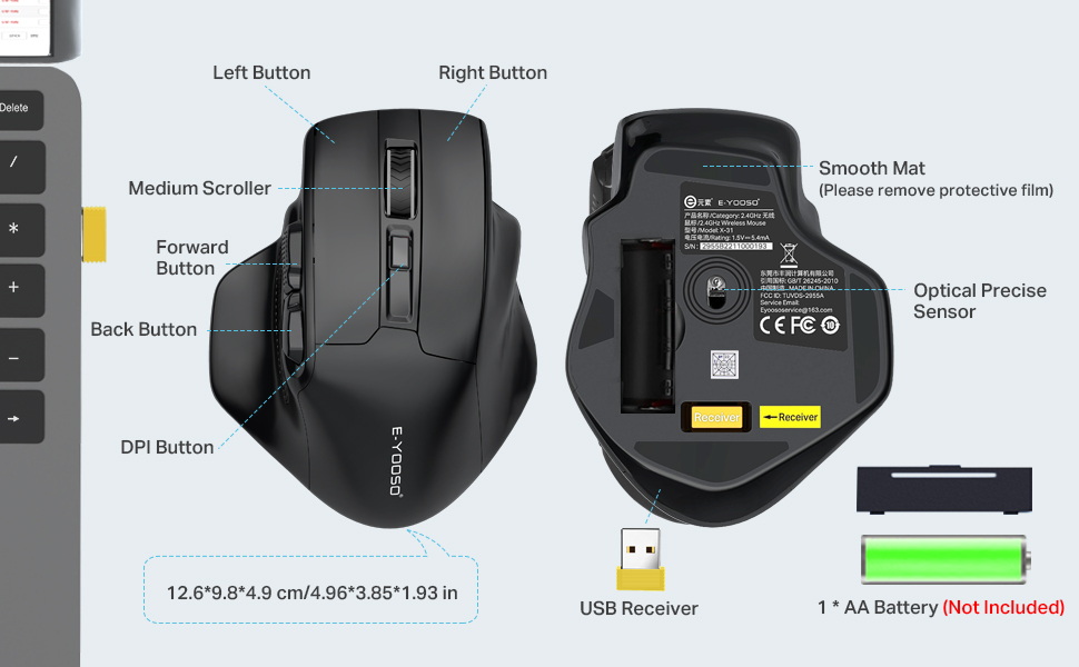 E-YOOSO X-31 Large Wireless Gaming Mouse 4800Dpi with 6 Buttons Adjustable 5 Dpi Levels 17 0696292506a5c204434c782dbc1ed734