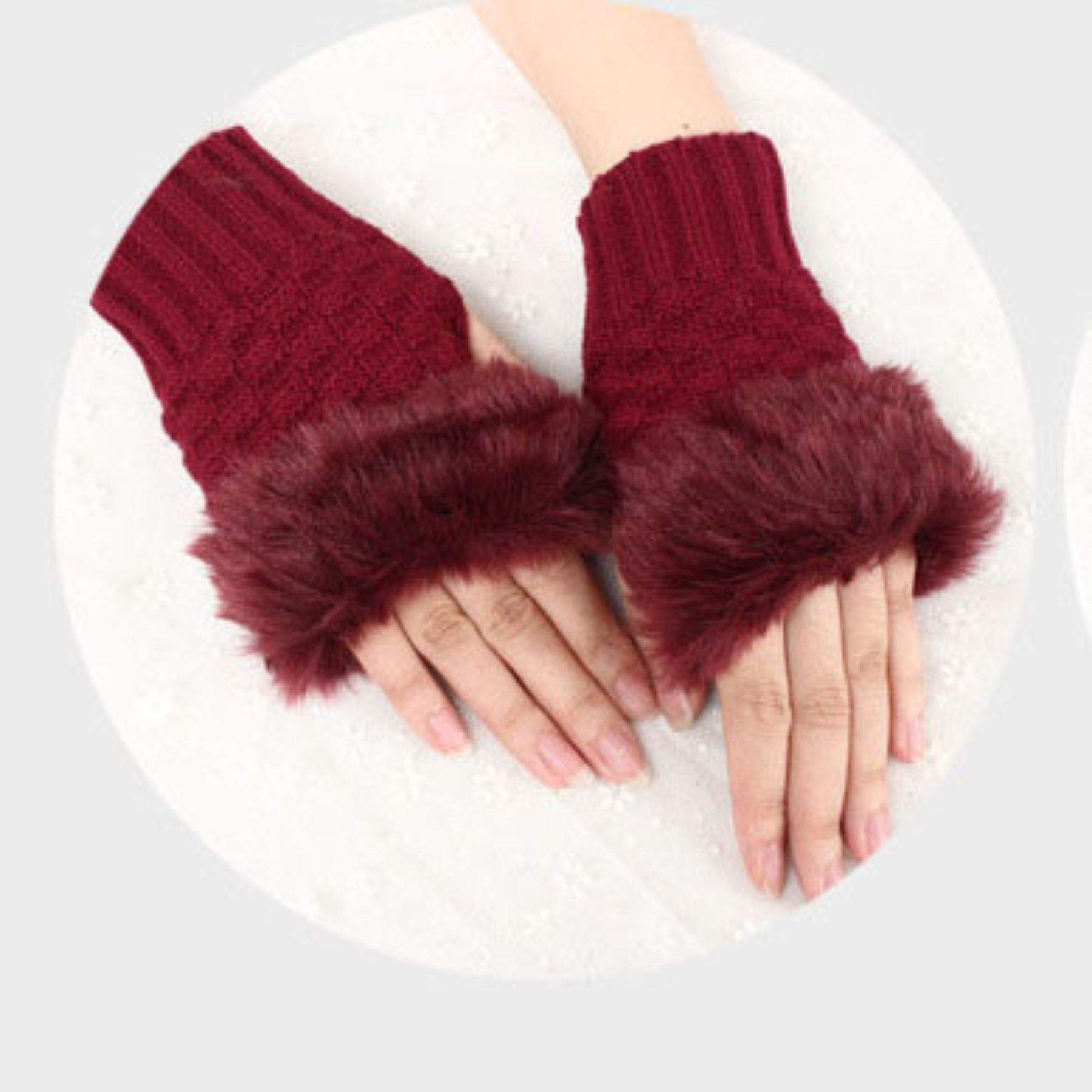 Fashion Women Faux Rebbit Fur Hand Wrist Warmer Winter Fingerless Knitted Gloves