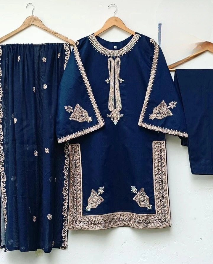 Boutique By Aiman | Ready Made | Ready To Wear | Women's Fashion |  Front Neck, Sleeves And Daman Embroidery Shirt With Embroidered Dupatta 3 Piece Dress  For Women's Fashion