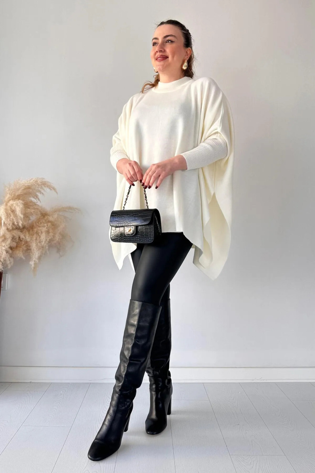 Plain Poncho Shawl Style Top Fleece Poncho For Women Winter