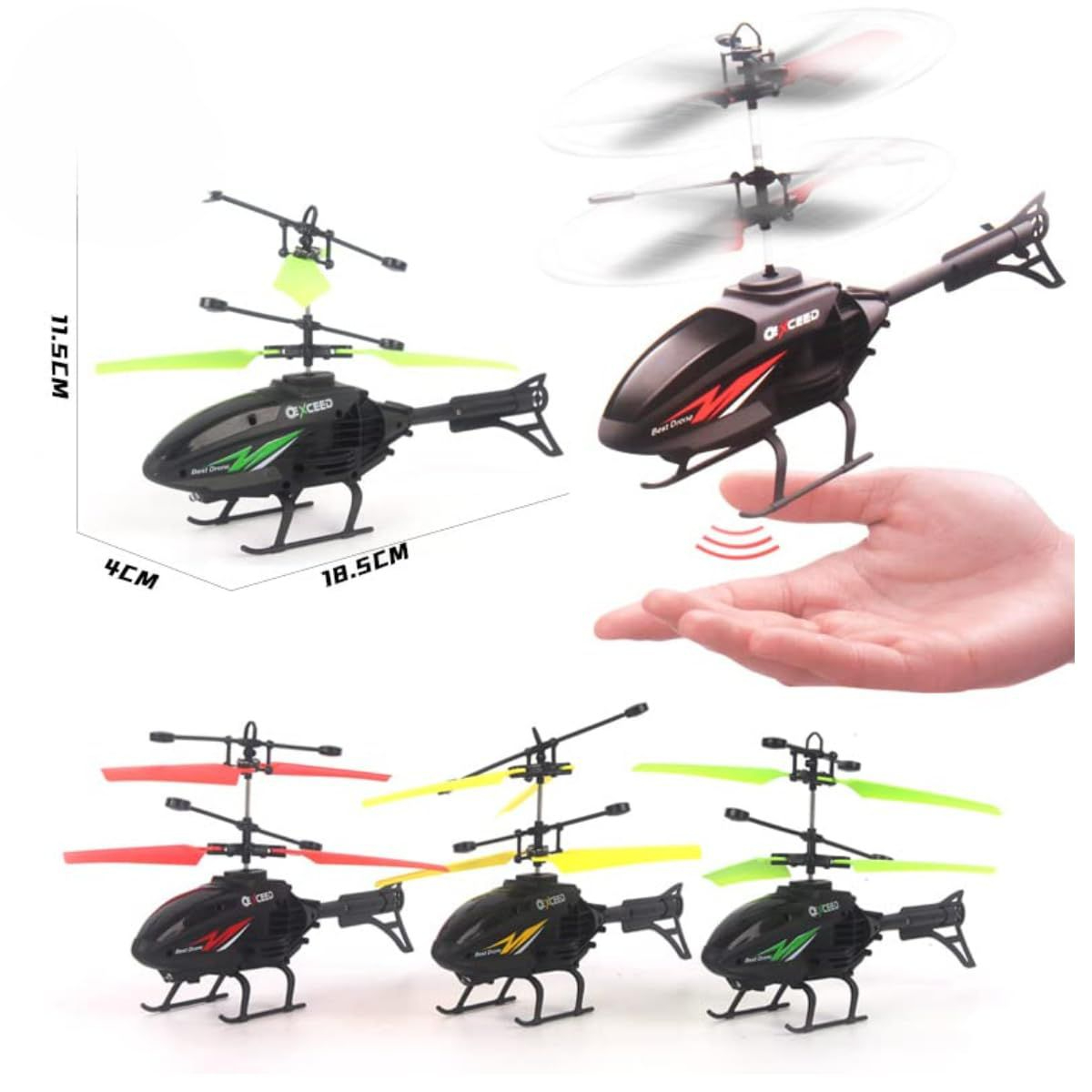 Helicopter with Radio Remote Control and Hand Sensor Charging Helicopter 2 in 1 Toys with 3D Light Toys for Boys Kids (Indoor & Outdoor Flying) - Hand Sensor Helicopter for Kids - Best Gift for Kids