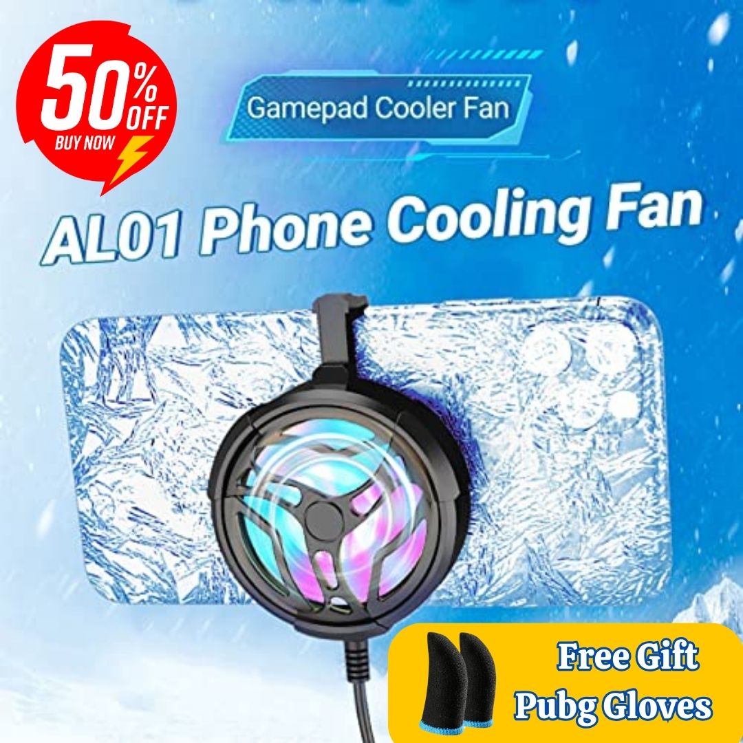 AL01 RGB Phone Cooler Universal Mini Mobile Cooling Fan For Mobile - Portable Adjustable Gamepad Holder Heat Sink Radiator Gaming Fan | Mobile Cooling Phone Radiator Game Cooler System Cooling Fan For PUBG FREEFIRE