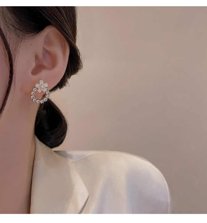 Zircon Pink Flower Earrings - Korean Jewellery S925 Needle Beautiful Earings for Girls - New Design Korean Jewellery For Girls