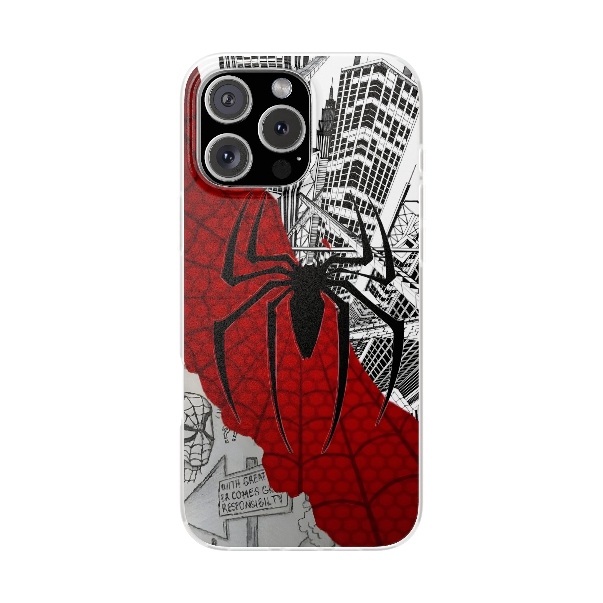 Spigen Pro Luxury Spider Web Superhero City Printed Mobile Cover Case for Boys & Girls | New Stylish Fancy Aesthetic Red Black Designer Back Cover | Premium Protective Max Series Case 12 13 14 15 16 17