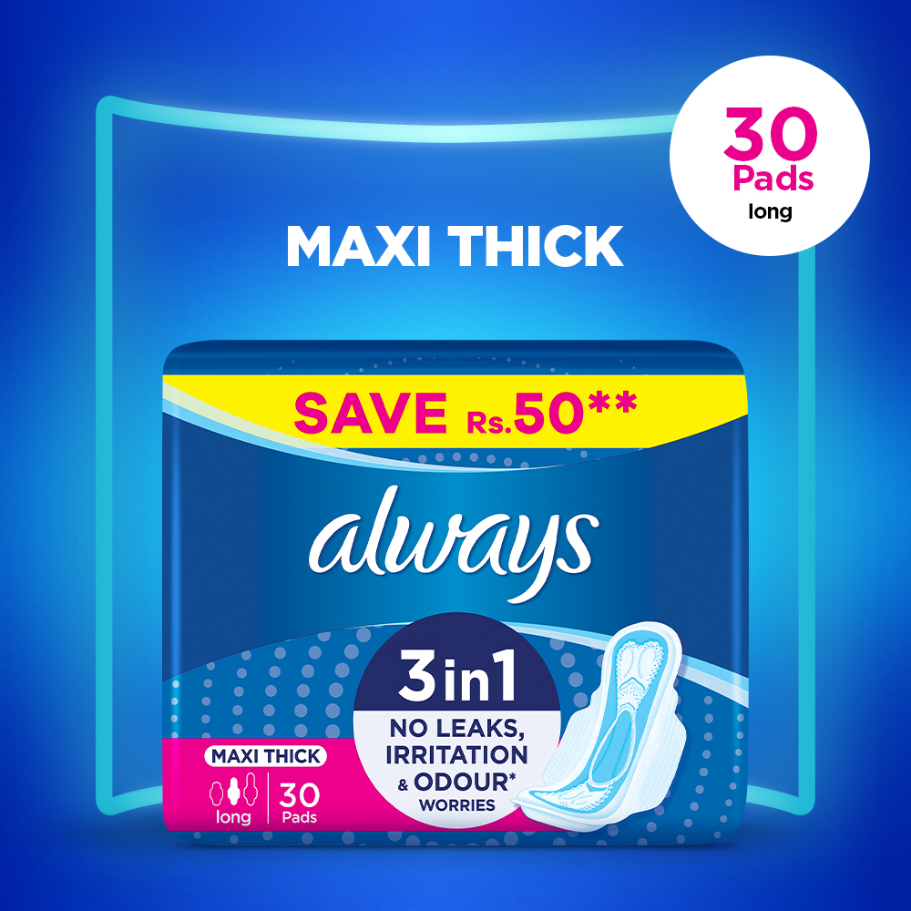Always Thicks Sanitary Pads Long Trio Pack 30 Count