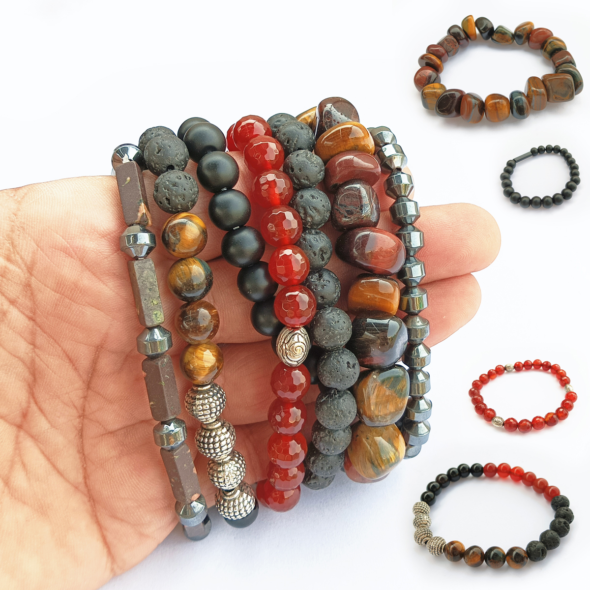 Natural Gemstone Beads Bracelet, Handmade Men Women Stretchy Bracelet, Genuine Gemstone Round Beaded Healing Crystal Bracelet