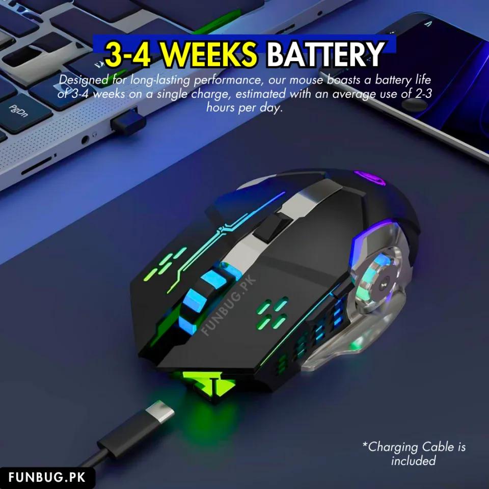 PRO WIRELESS GAMING MOUSE 6D 2.4GHZ+BLUETOOH DUAL MODE RGB RECHARGEABLE LONG BATTERY TIMING