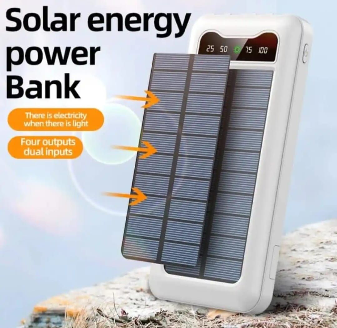 10000mAh Solar Power Bank Fast Charger - Universal Portable External Battery Pack With 4 Built-In Cables & LED Flashlight for All Phones