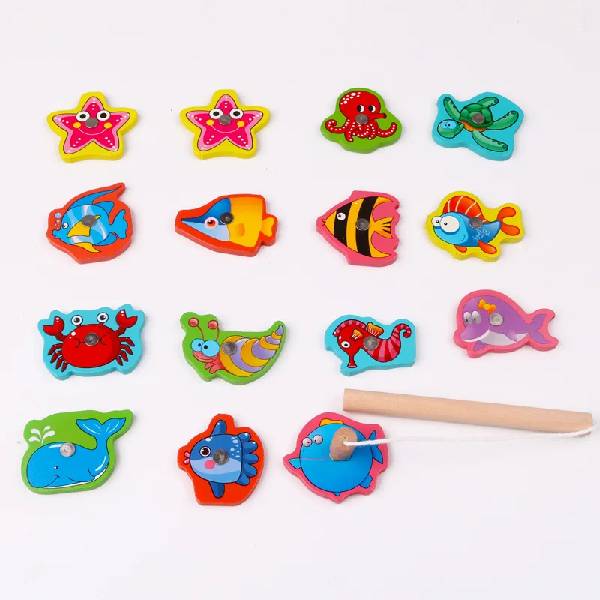 Simple Magnetic Wooden Fishing Toy Set for Kids