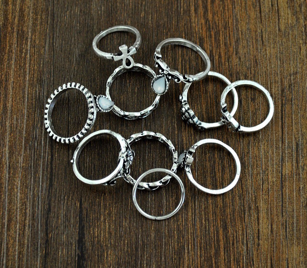 10Pcs Ring Set For Girls & Women's High Quality Silver/Gold Color Trendy Design